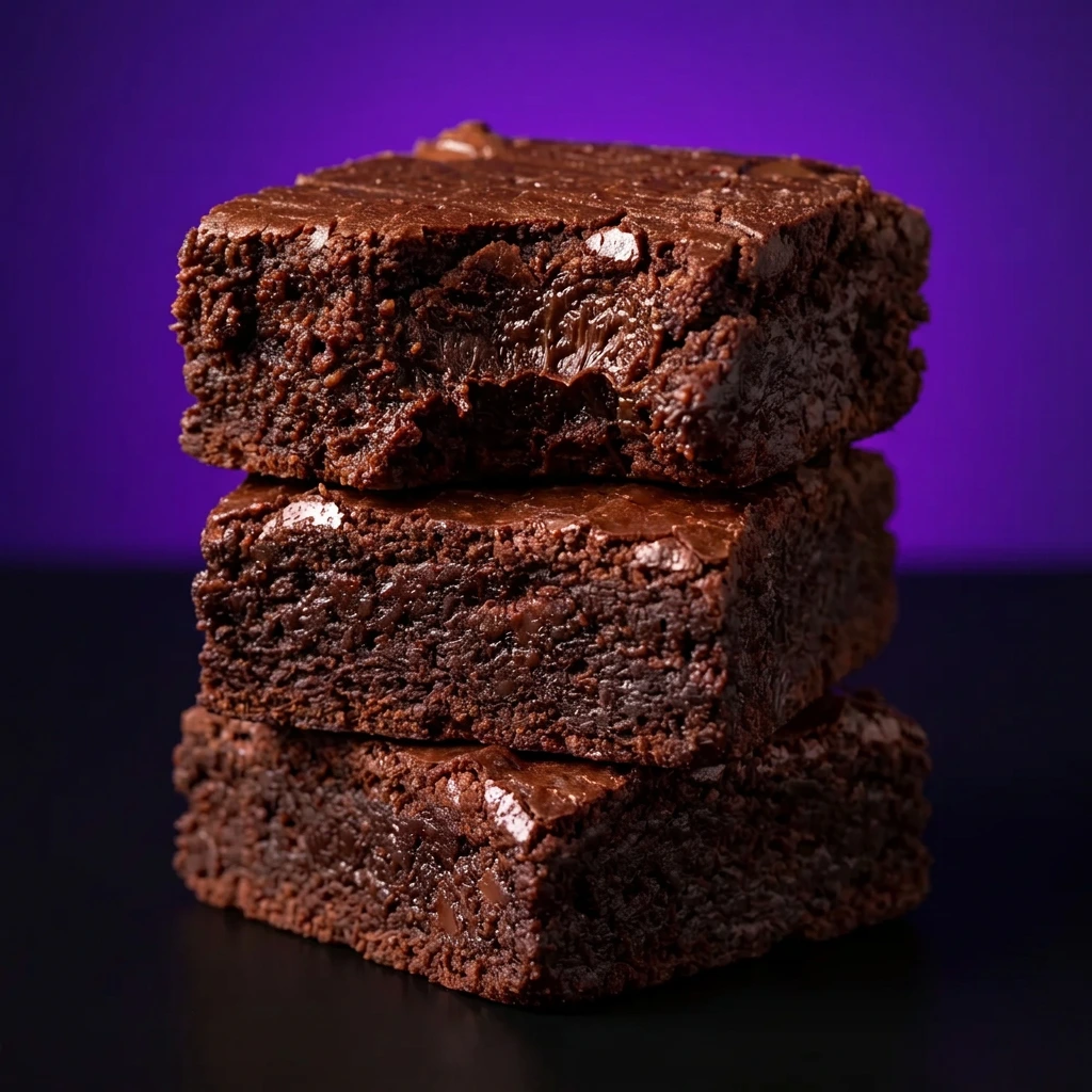 A stack of three Lifemaxx protein brownies